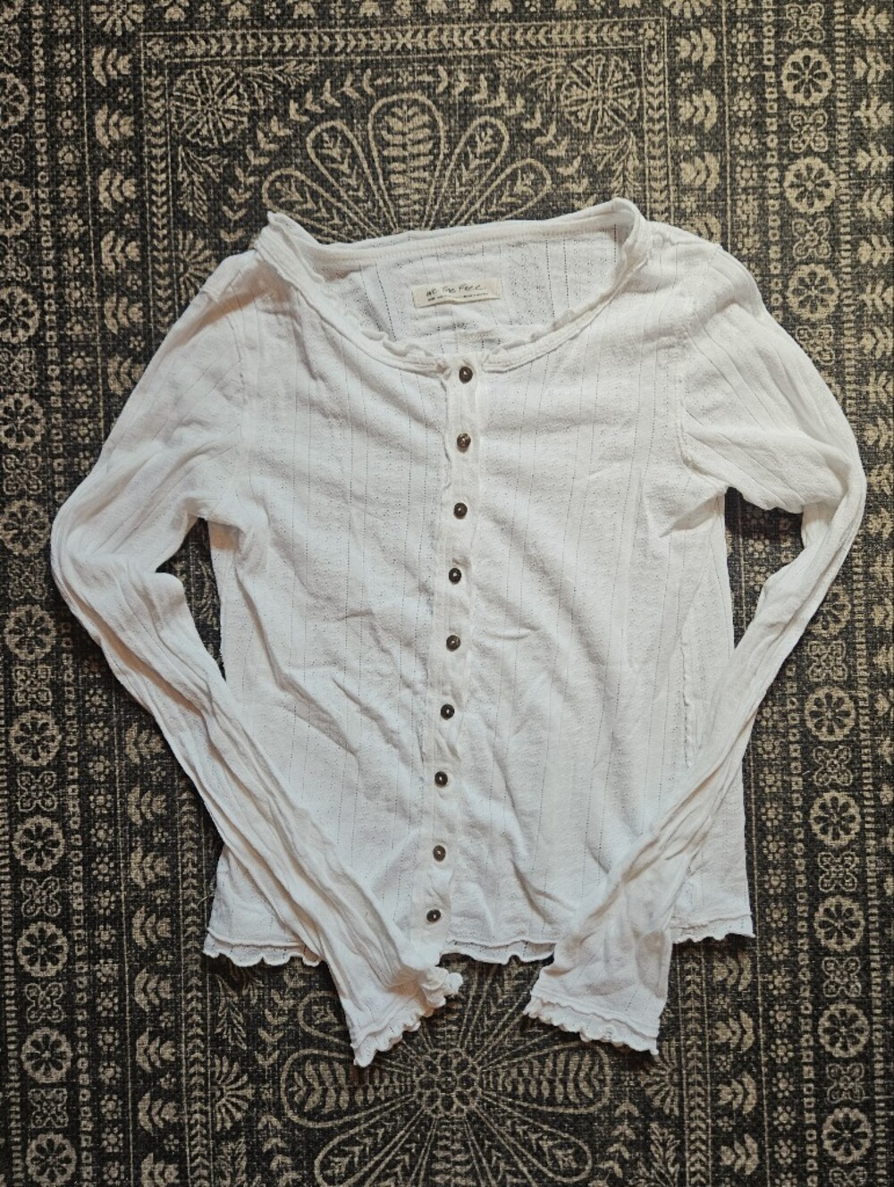 We The Free White Ribbed Button-Front Cardigan